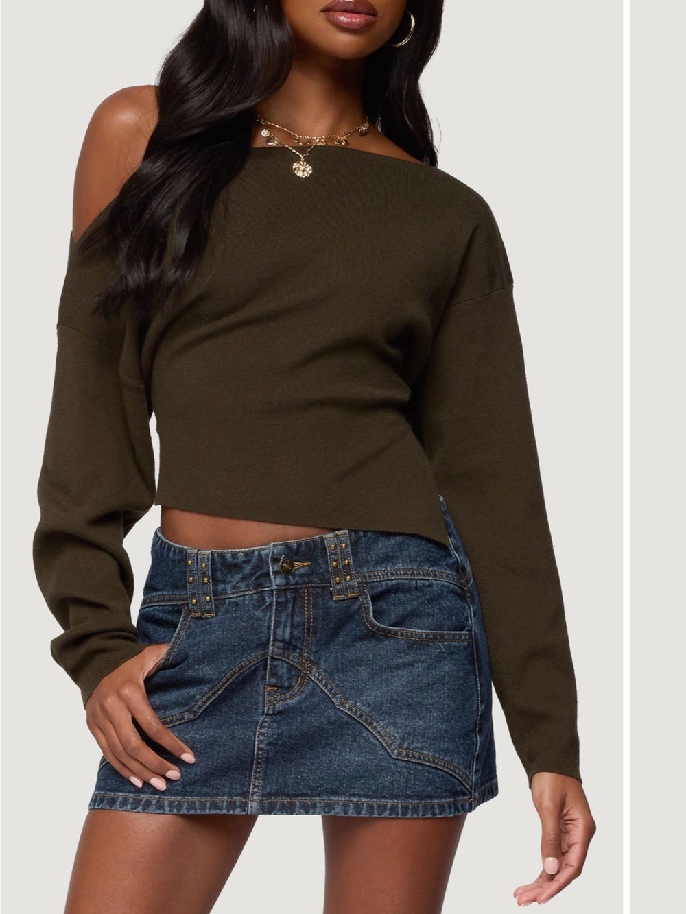EDIKTED Women's Olive Green Draped Knit Sweater